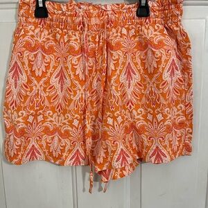 LOFT Orange Paisley Drawstring High-Waist Shorts